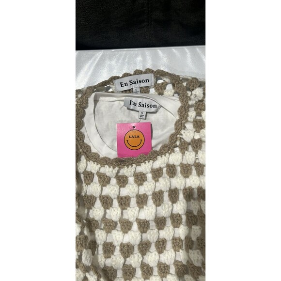 En Saison by Lala White Dress With Tan and White Chricheted Removable Top Size S - Picture 5 of 5
